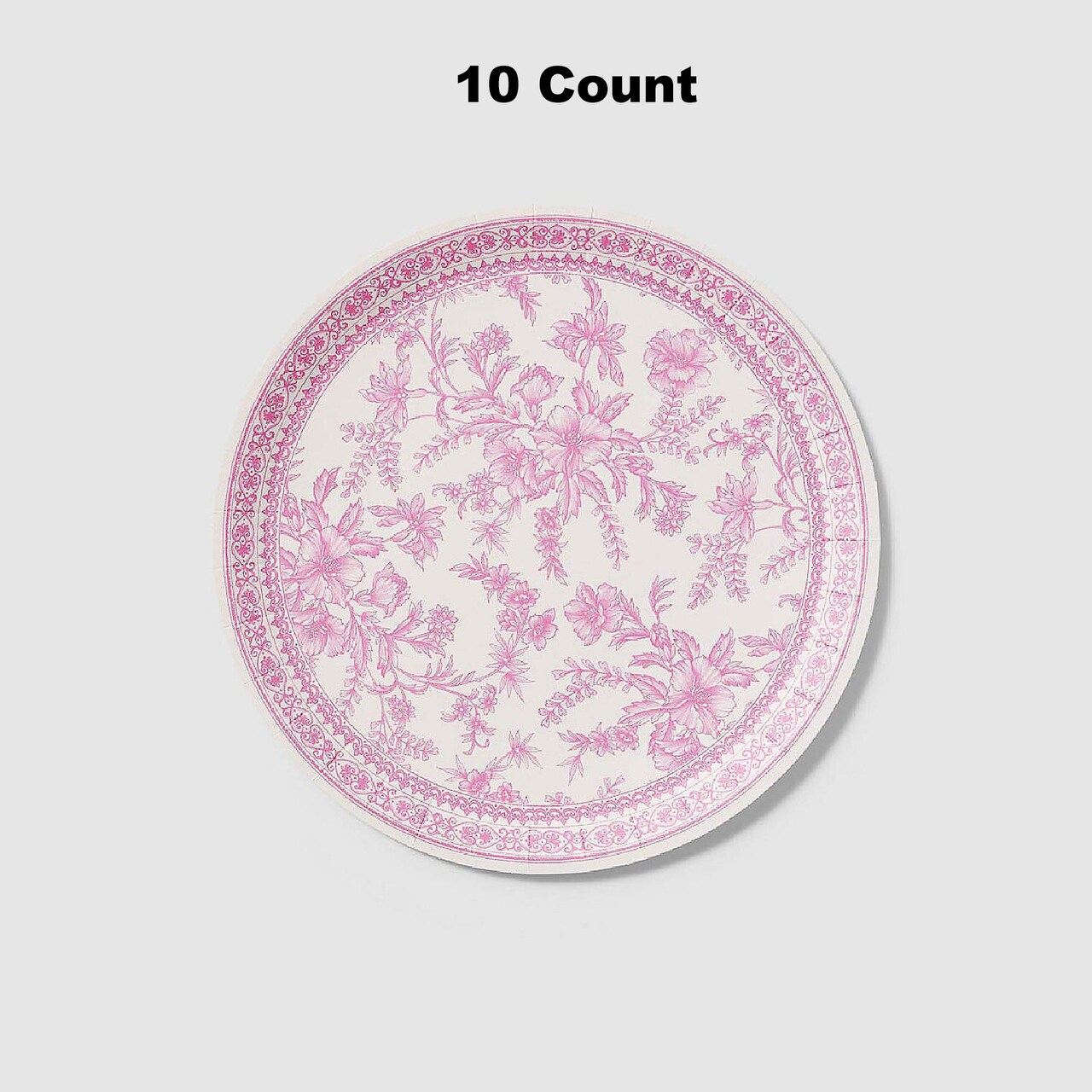 10 Count Pink Toile Large Paper Plates Elegant Disposable Party Supplies 9.25 Inches